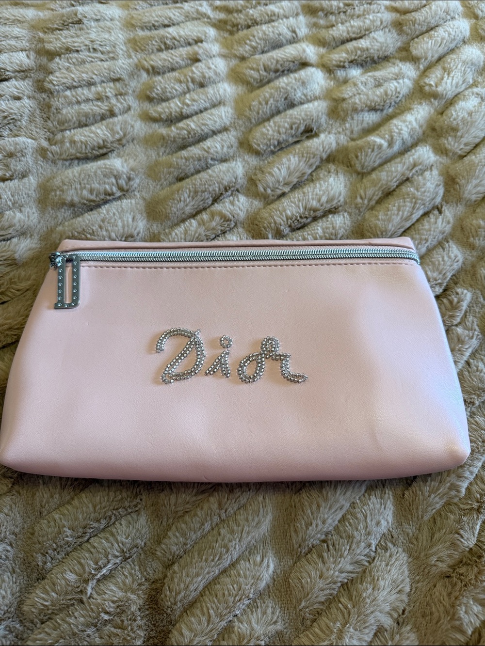 Dior Light Pink Crystal-Logo Cosmetic Pouch